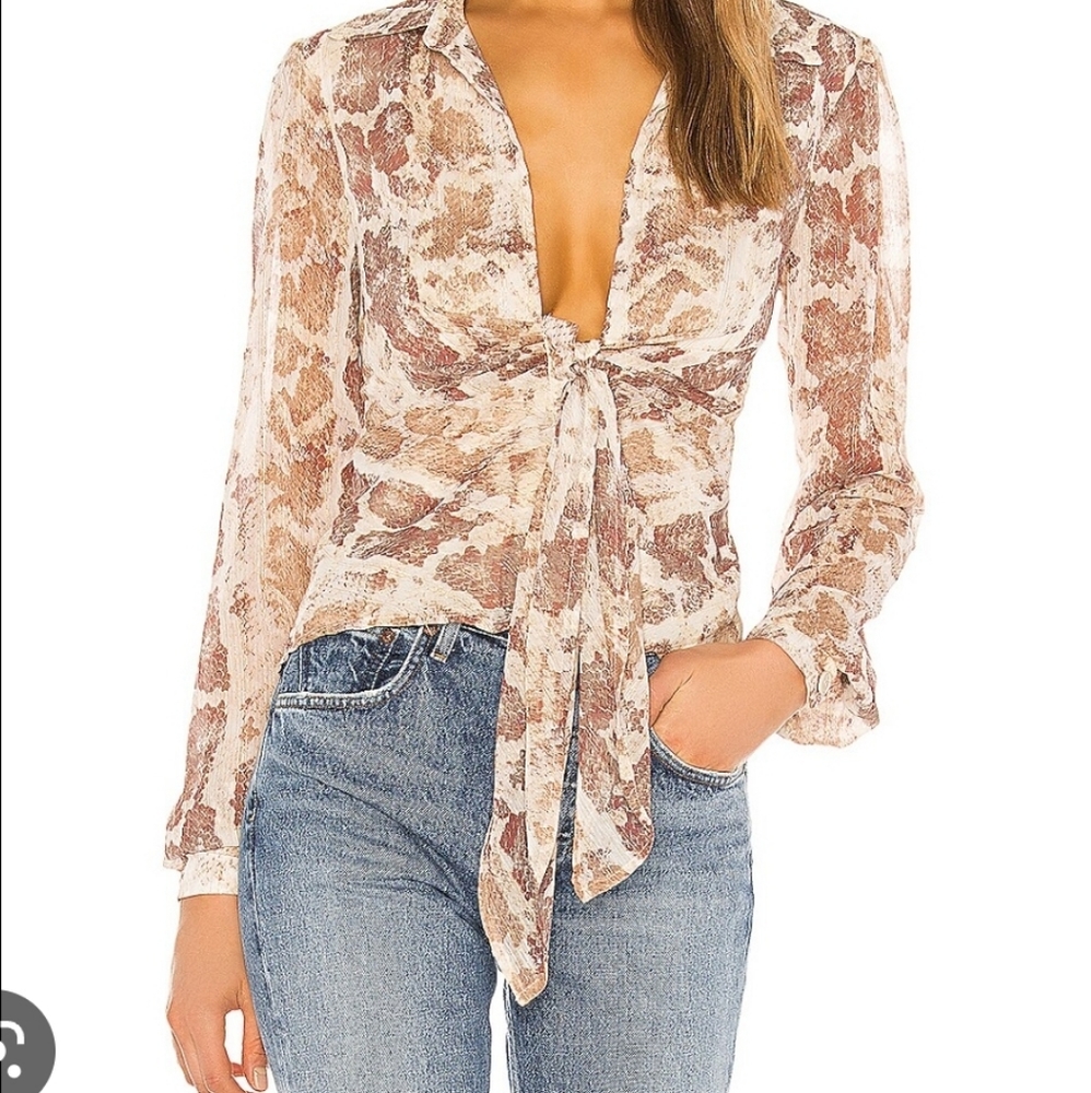 NWT Lovers + Friends Snake Print Metallic Blouse Size XS
